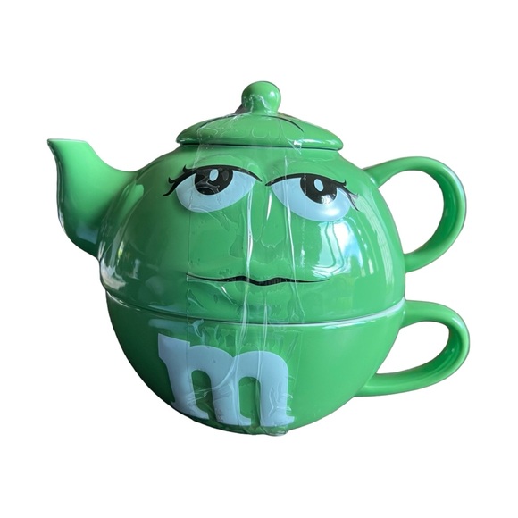 M&M's All In One Teapot w/ Mug & Lid Green Ceramic World Gifts Stackable - Picture 8 of 14